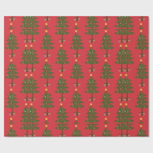 Feestelijke rode & groene kerstbomen Patroon Cadeaupapier (Vlak)