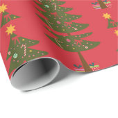 Feestelijke rode & groene kerstbomen Patroon Cadeaupapier (Rol Hoek)
