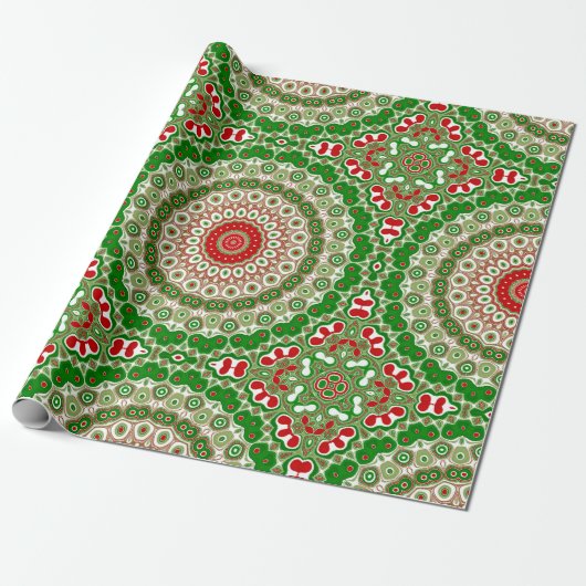 Feestelijke rode & groene Mandala met feestelijke  Cadeaupapier (Uitgerold)