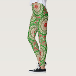 Feestelijke Rode & Groene Mandala met Kerstsfeer S Leggings