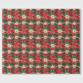 Feestelijke rode groene poinsettia cadeaupapier (Vlak)