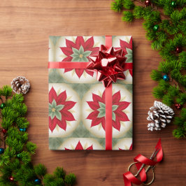 Feestelijke rode groene poinsettia cadeaupapier