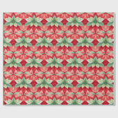 Feestelijke rode groene poinsettia cadeaupapier (Vlak)