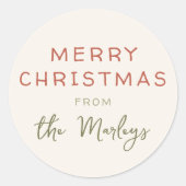 Feestelijke rode & groene Retro Kerstvakantie Ronde Sticker (Voorkant)