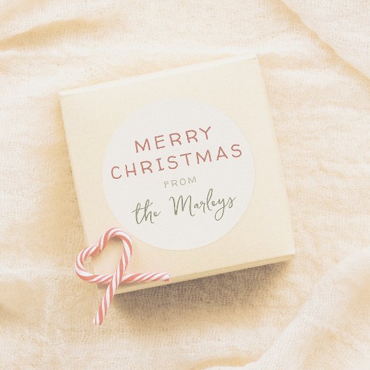 Feestelijke rode & groene Retro Kerstvakantie Ronde Sticker