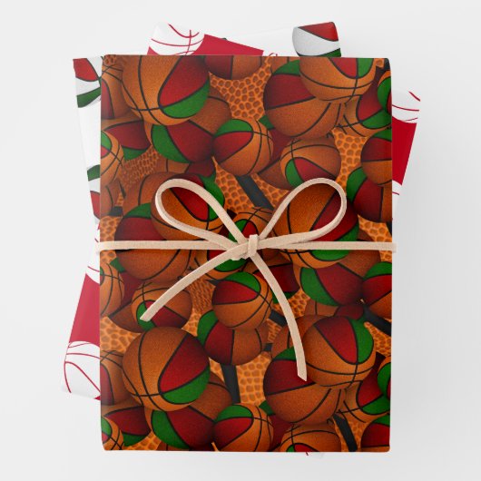 Feestelijke rode groene sport basketbal geschenken inpakpapier vel (In situ)