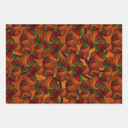 Feestelijke rode groene sport basketbal geschenken inpakpapier vel (Voorkant)