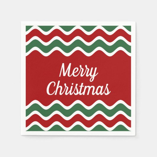 Feestelijke rode groene strepen Vrolijk kerstfeest Servet (Voorkant)