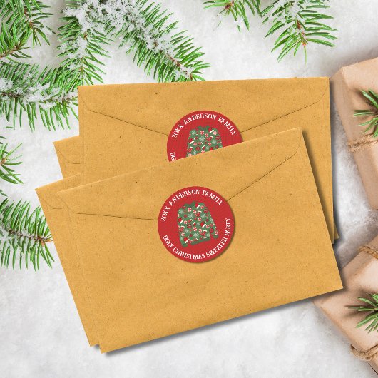 Feestelijke Rode Groene Verschrikkelijke Kersttrui Ronde Sticker