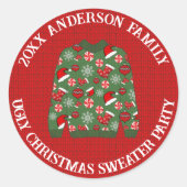 Feestelijke Rode Groene Verschrikkelijke Kersttrui Ronde Sticker (Voorkant)