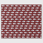 Feestelijke rode haai Santa Hat Art Cadeaupapier (Vlak)