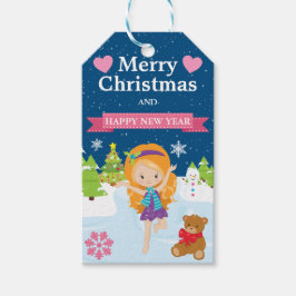 Feestelijke Rode Harige Winterfee Kerstmis Cadeaulabel