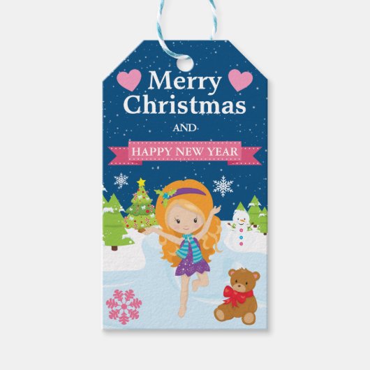 Feestelijke Rode Harige Winterfee Kerstmis Cadeaulabel (Voorkant)