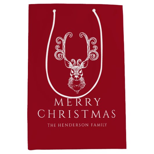 Feestelijke Rode Hert Prettig Kerstfeest Medium Cadeauzakje (Voorkant)