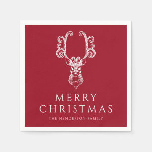 Feestelijke rode hert vrolijk kerstfeest servet
