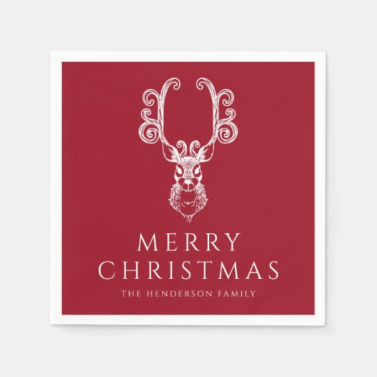 Feestelijke rode hert vrolijk kerstfeest servet (Voorkant)