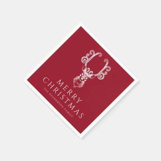Feestelijke rode hert vrolijk kerstfeest servet (Hoek)