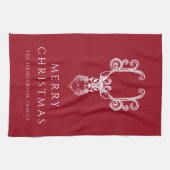 Feestelijke rode hert vrolijk kerstfeest theedoek (Horizontaal)