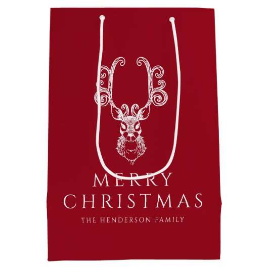 Feestelijke Rode Herten Vrolijk Kerstfeest Medium Cadeauzakje (Achterkant)