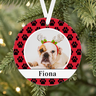 Feestelijke Rode Hond Foto Naam Pootafdruk Ornament