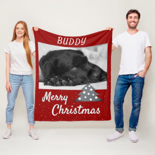 Feestelijke Rode Hond Pet Foto Kerstboom Fleece Deken