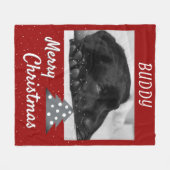 Feestelijke Rode Hond Pet Foto Kerstboom Fleece Deken (Voorkant (Horizontaal))