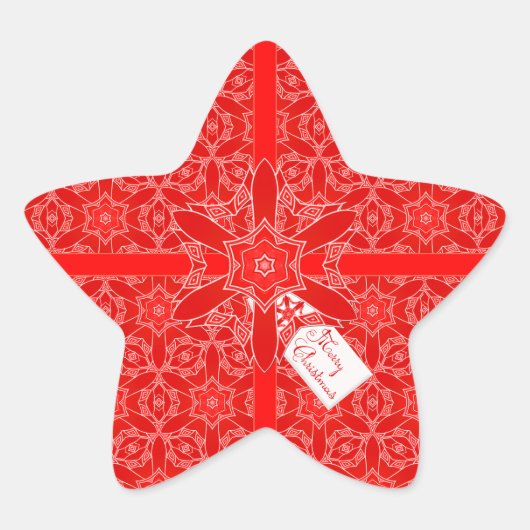 Feestelijke Rode Kant Kerstster Ster Sticker (Voorkant)