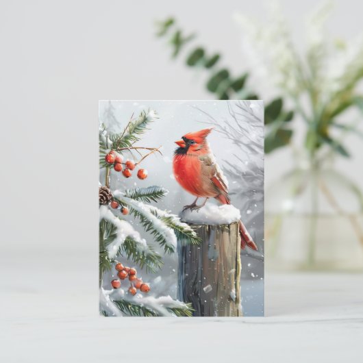 Feestelijke rode Kardinaal Kerstgroet Briefkaart (Staand voorkant)