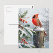 Feestelijke rode Kardinaal Kerstgroet Briefkaart (Voorkant / Achterkant)