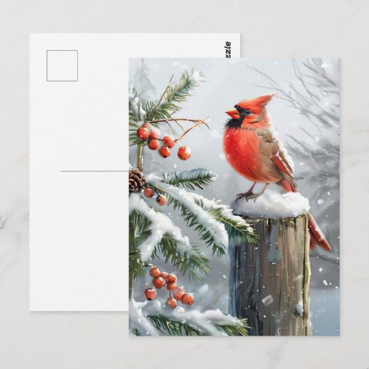 Feestelijke rode Kardinaal Kerstgroet Briefkaart (Voorkant / Achterkant)