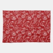 Feestelijke rode kardinaal vogel, pijnboom en wint theedoek (Horizontaal)