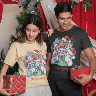 Feestelijke Rode Kat Kerst Spint-fecte Vakantie T-shirt
