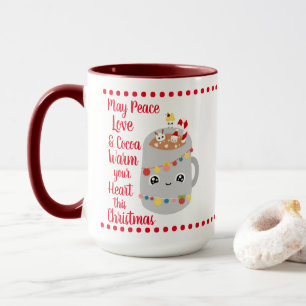 Feestelijke rode Kawaii Peace Love Cocoa Merry Xma Mok