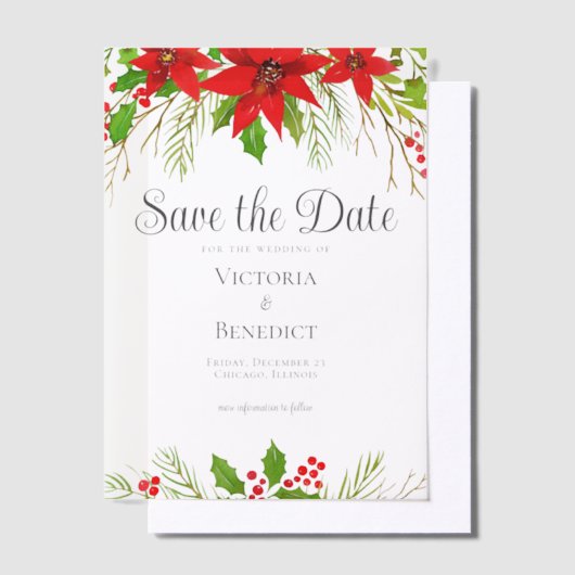 Feestelijke Rode Kerst Botanische Save the Date Vellum Uitnodigingen (Offset)