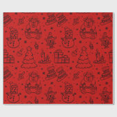 Feestelijke rode kerst doedel patroon cadeaupapier (Vlak)