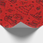 Feestelijke rode kerst doedel patroon cadeaupapier (Hoek)