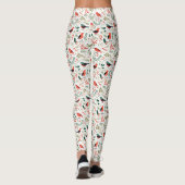 Feestelijke Rode Kerst Holly Berries Groene Vogels Leggings (Achterkant)