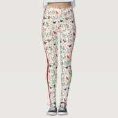 Feestelijke Rode Kerst Holly Berries Groene Vogels Leggings (Voorkant)