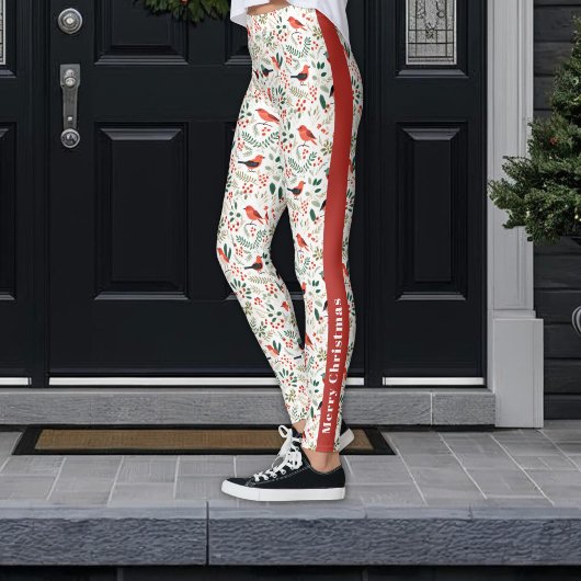 Feestelijke Rode Kerst Holly Berries Groene Vogels Leggings
