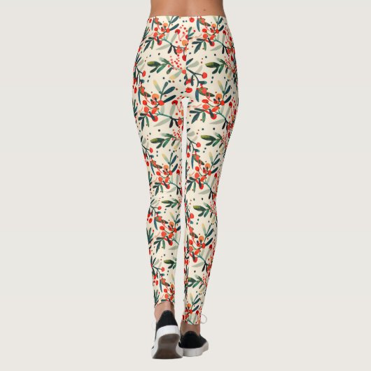 Feestelijke rode kerst Holly bessen Leggings (Achterkant)