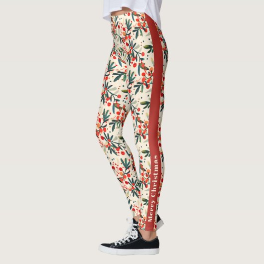 Feestelijke rode kerst Holly bessen Leggings (Links)