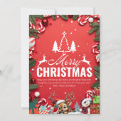 Feestelijke Rode Kerst Kaart met Rendier Joy (Voorkant)