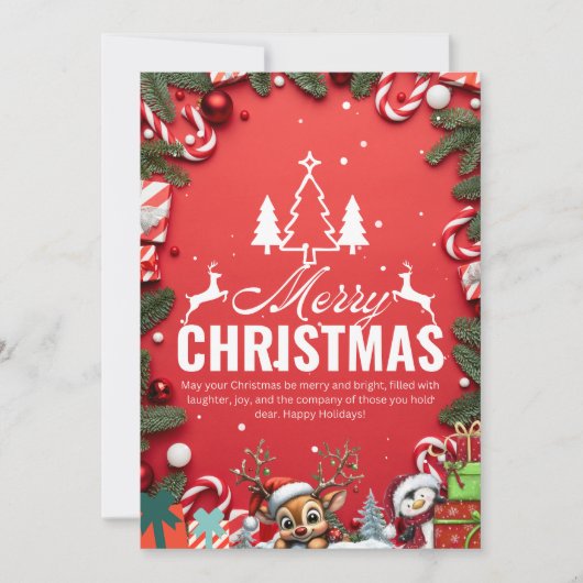 Feestelijke Rode Kerst Kaart met Rendier Joy (Voorkant)