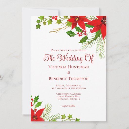 Feestelijke rode kerst Poinsettia Bloemenbruiloft Kaart (Voorkant)