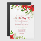Feestelijke rode kerst Poinsettia Bloemenbruiloft Magnetische Uitnodiging (Voorkant / Achterkant)