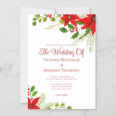 Feestelijke rode kerst Poinsettia Bloemenbruiloft Magnetische Uitnodiging (Voorkant)