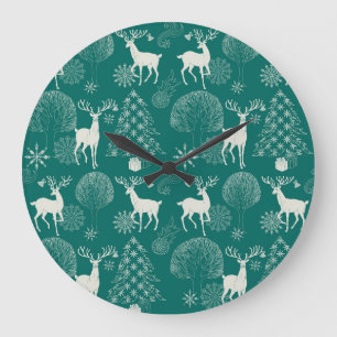 Feestelijke rode kerst, winterbos. grote klok
