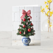 Feestelijke Rode Kerstboom Kaart (Gele Bloem)