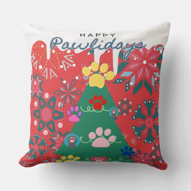 Feestelijke rode kerstboom met poten ornamenten kussen (Voorkant)