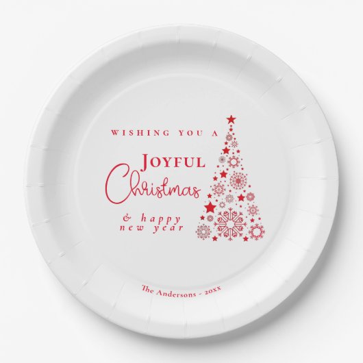 Feestelijke rode kerstboom papieren bordje (Voorkant)